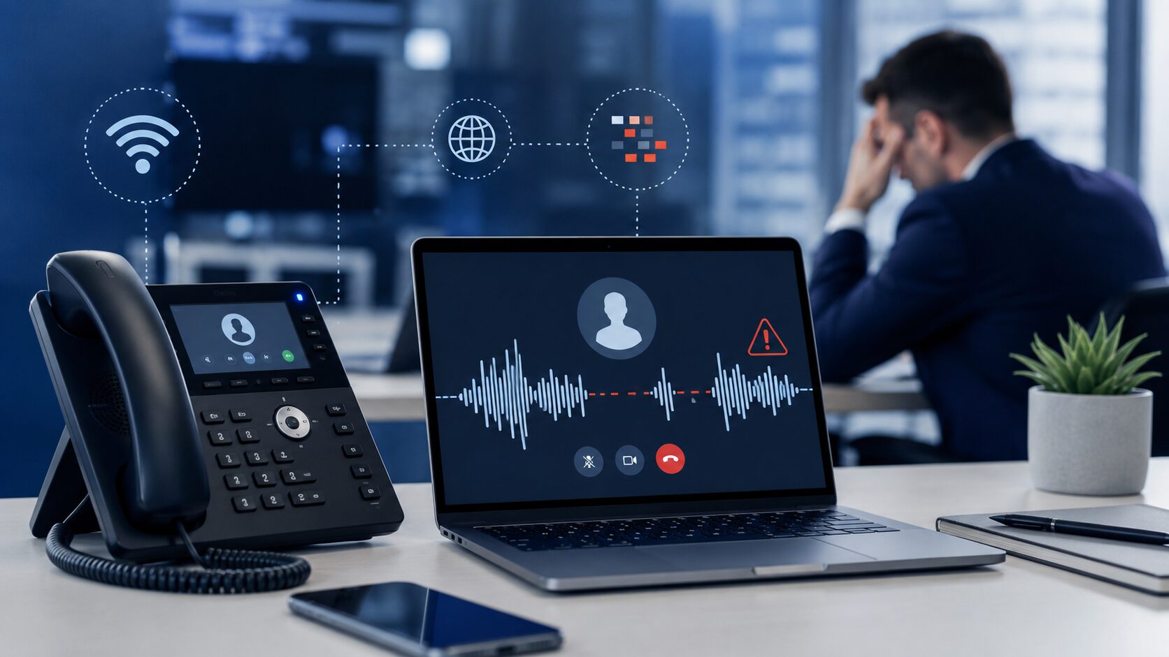 Telefone VoIP picotando na empresa